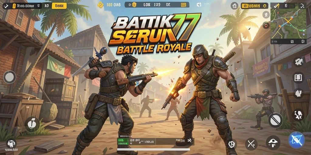 Screenshot gameplay BATIK77 menampilkan aksi pertempuran seru di arena.