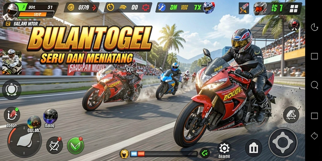 Gameplay seru dan menantang dalam BULANTOGEL dengan motor balap.