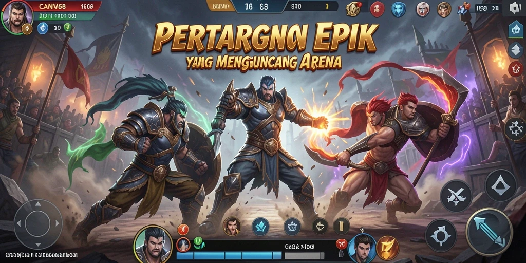Tangkapan layar menunjukkan karakter bertarung dalam arena yang mendebarkan.