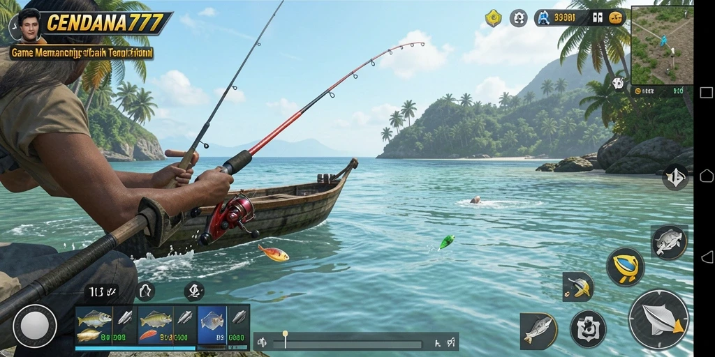 Tangkapan layar gameplay <strong>CENDANA777</strong> saat melakukan aktivitas memancing yang menegangkan.