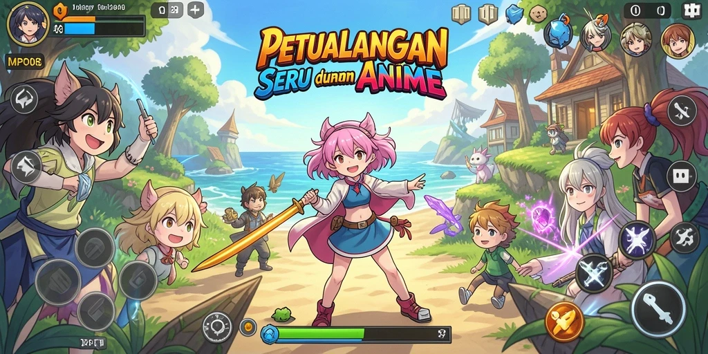 Screenshot dari gameplay MPO08 yang menampilkan karakter anime beraksi.