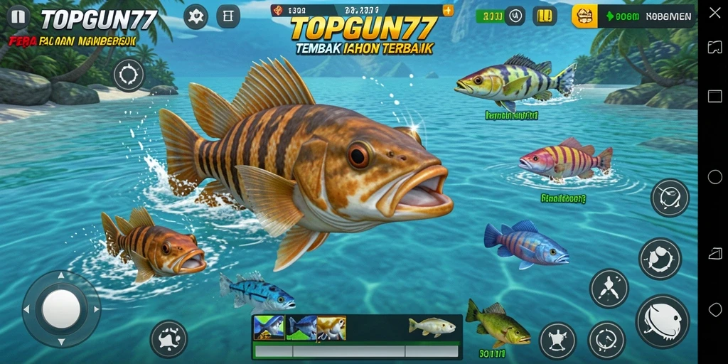 Tampilan gameplay menarik dari TOPGUN77 dengan aksi Tembak Ikan.
