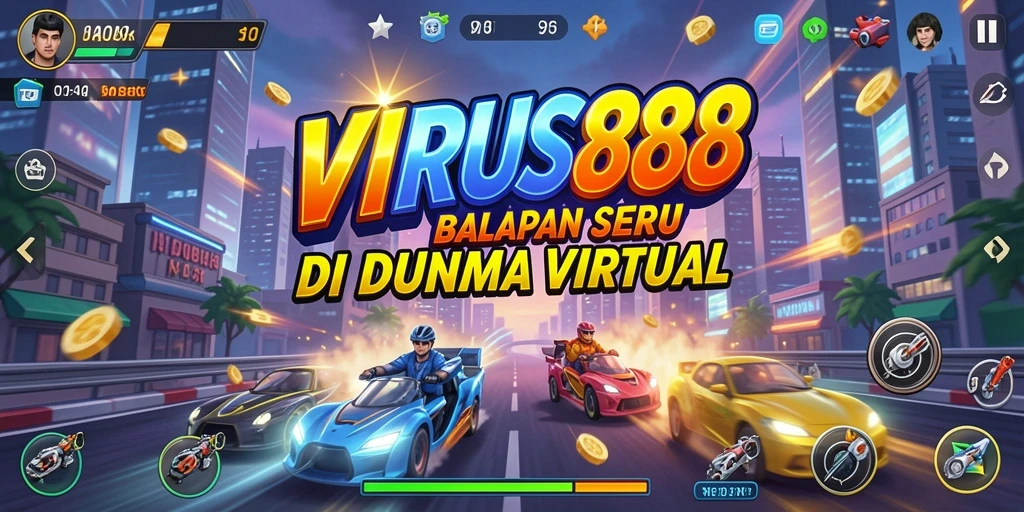 Screenshot gameplay dari <strong>VIRUS88</strong> menunjukkan aksi balapan yang mendebarkan.